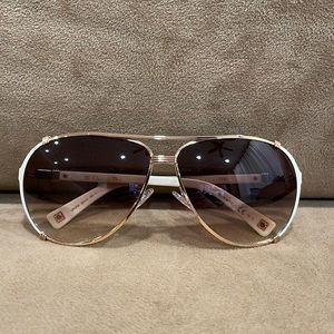 Christian Dior Chicago 2 Aviator Gradient Metal Sunglasses White & Gold NEW